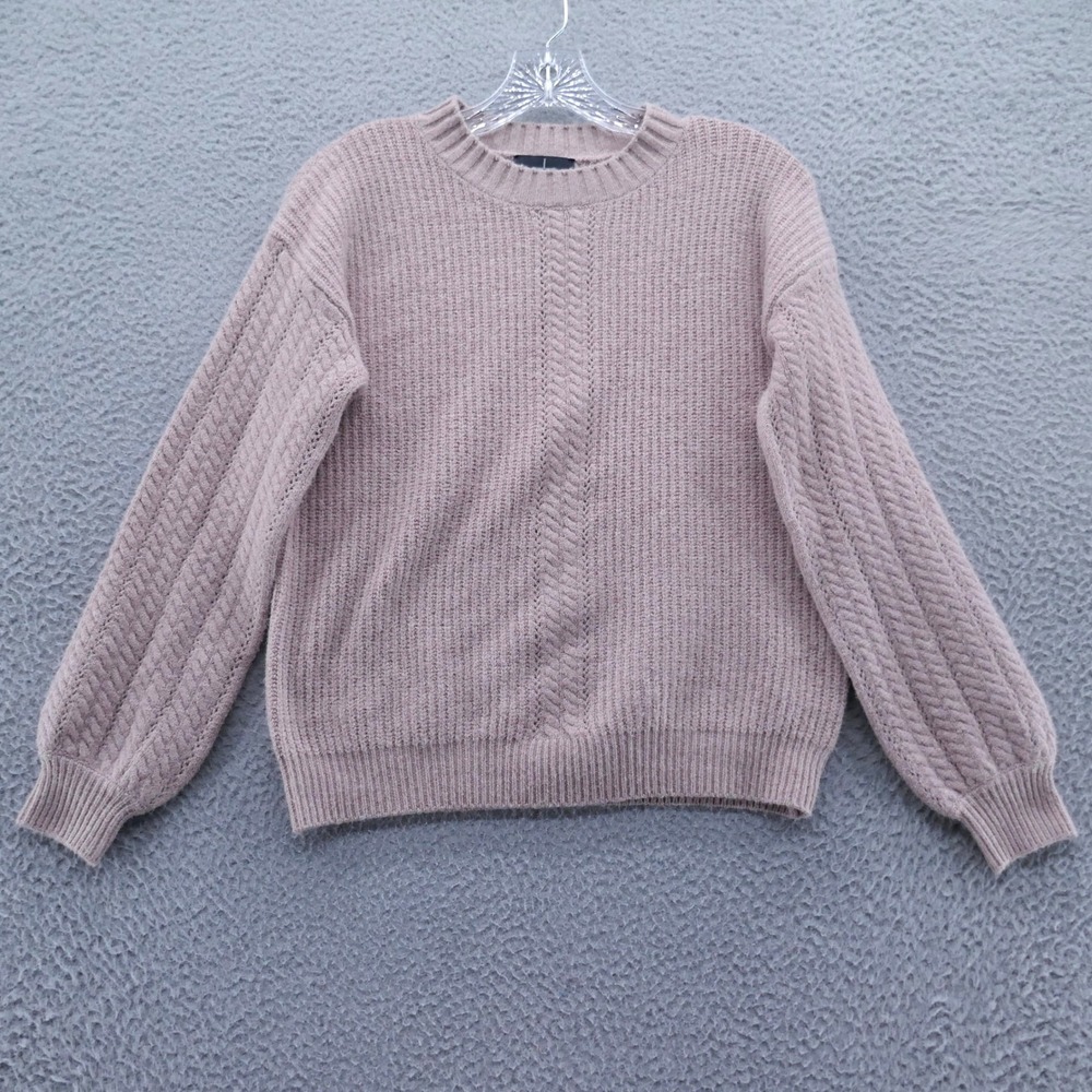 Tahari Womens XS Dusty Rose Mauve Cable Ribbed Knit Crewneck Pullover Sweater